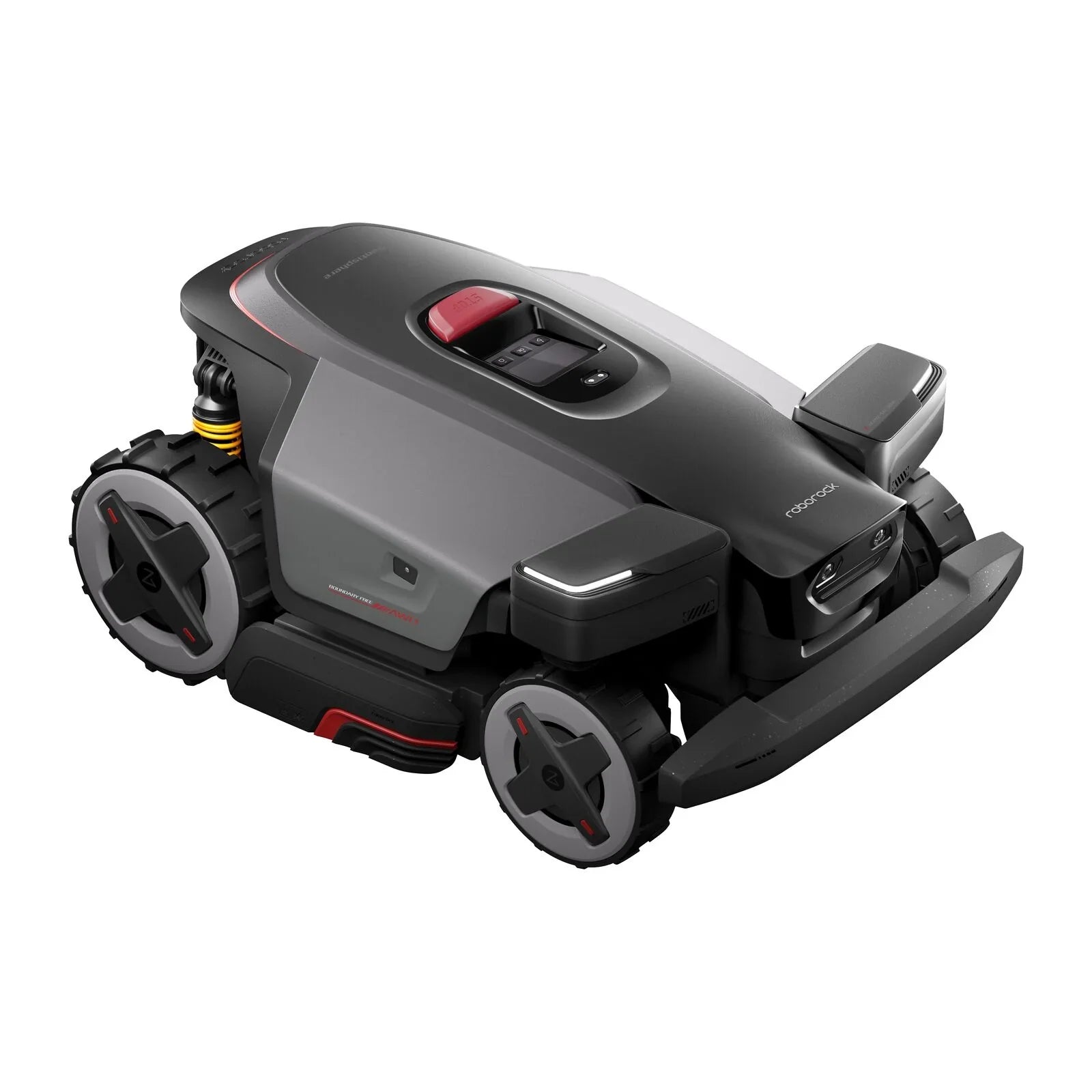 Roborock RockMow Z1 robotgressklipper med tilhørende garasje for oppbevaring og lading.