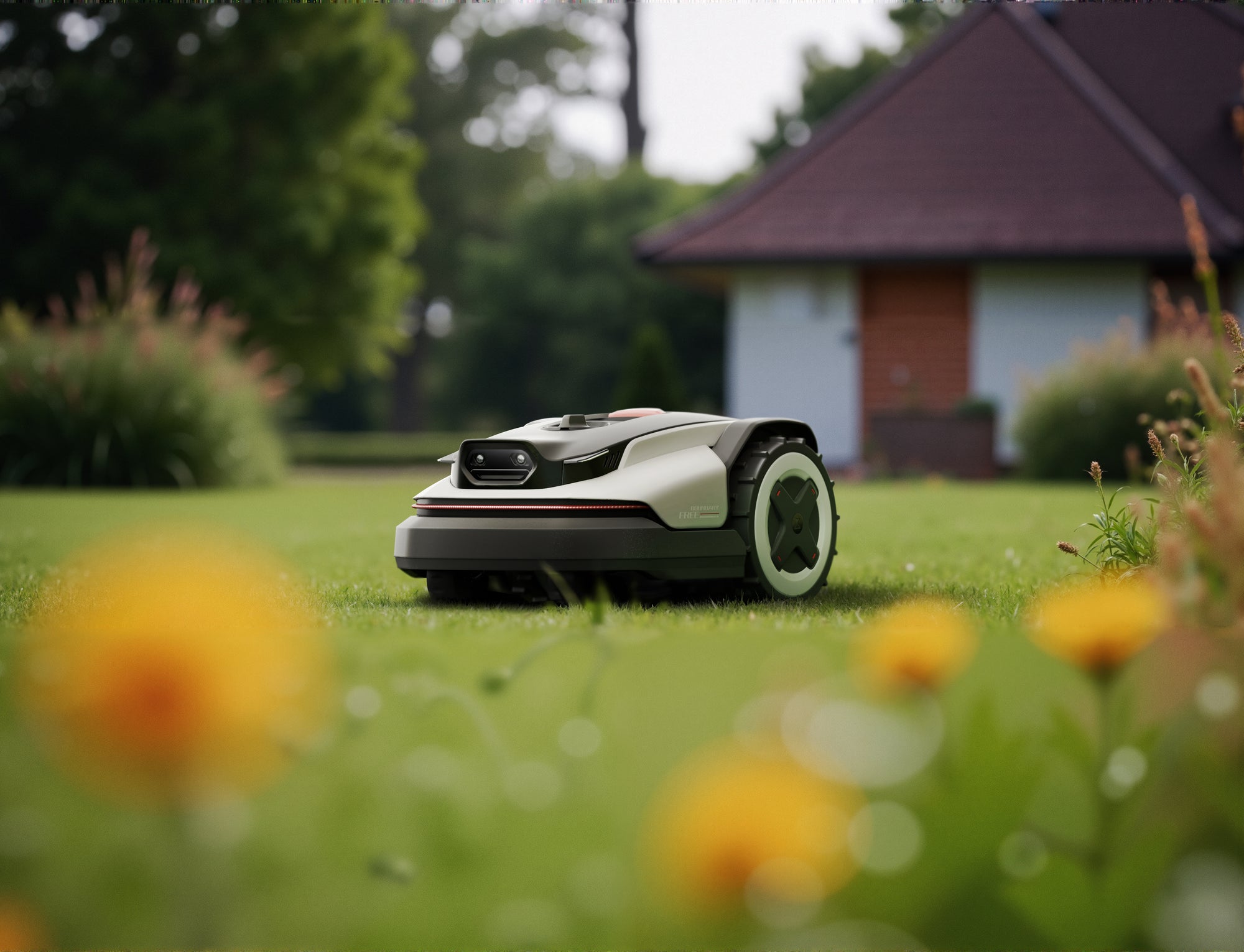 Roborock RockNeo Q1 på plenen foran hus